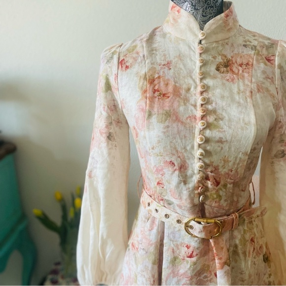 NWT Zimmermann Illustration Buttoned Mini Dress in Cream Rococo Floral Size 0 - Picture 7 of 15